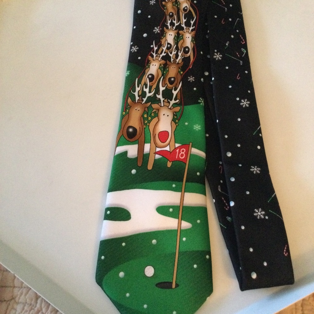 KNOTTY & NICE SANTA REINDEER GOLF TIE MULTI-COLOR NEW